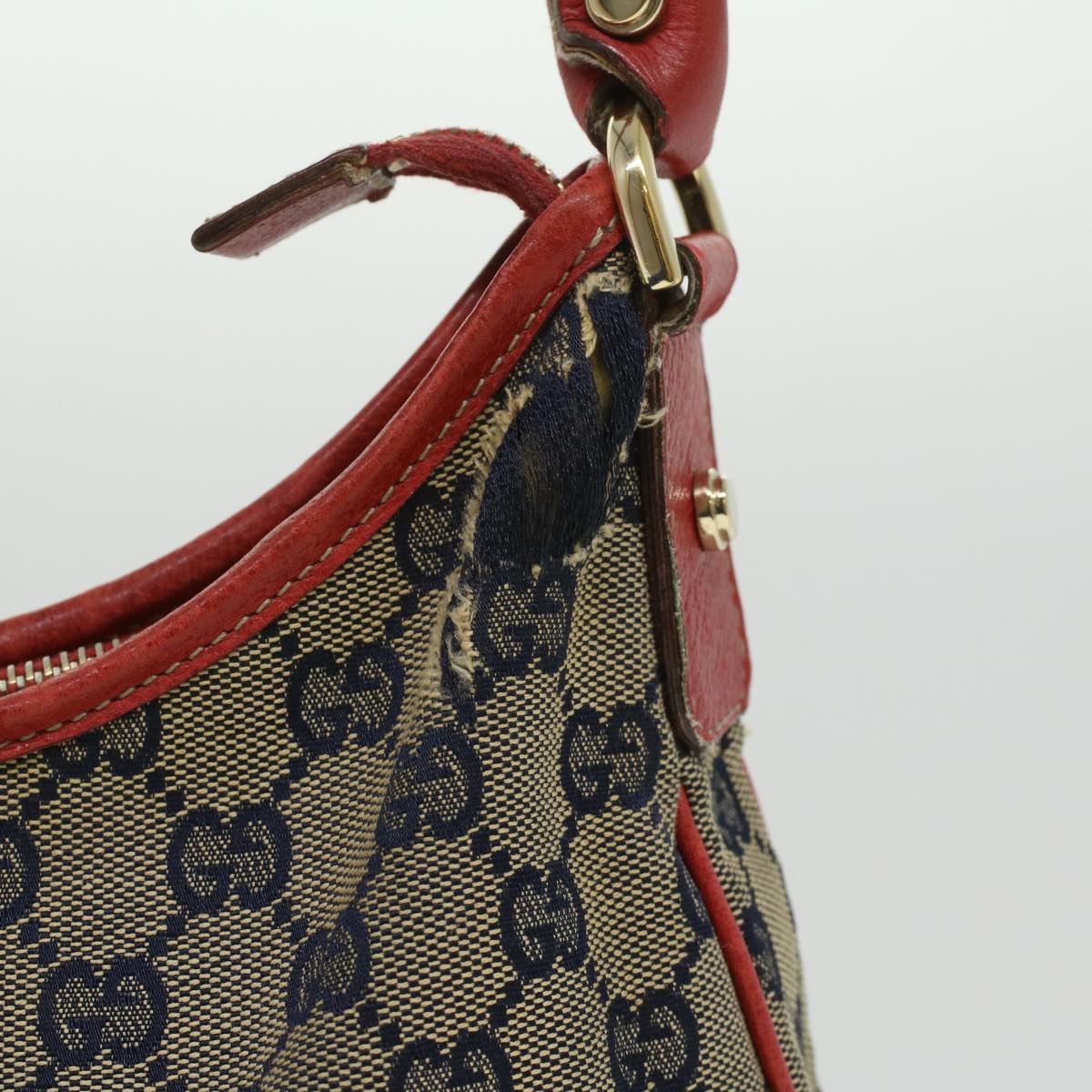 GUCCI GG Canvas Shoulder Bag Beige Red Auth fm1893