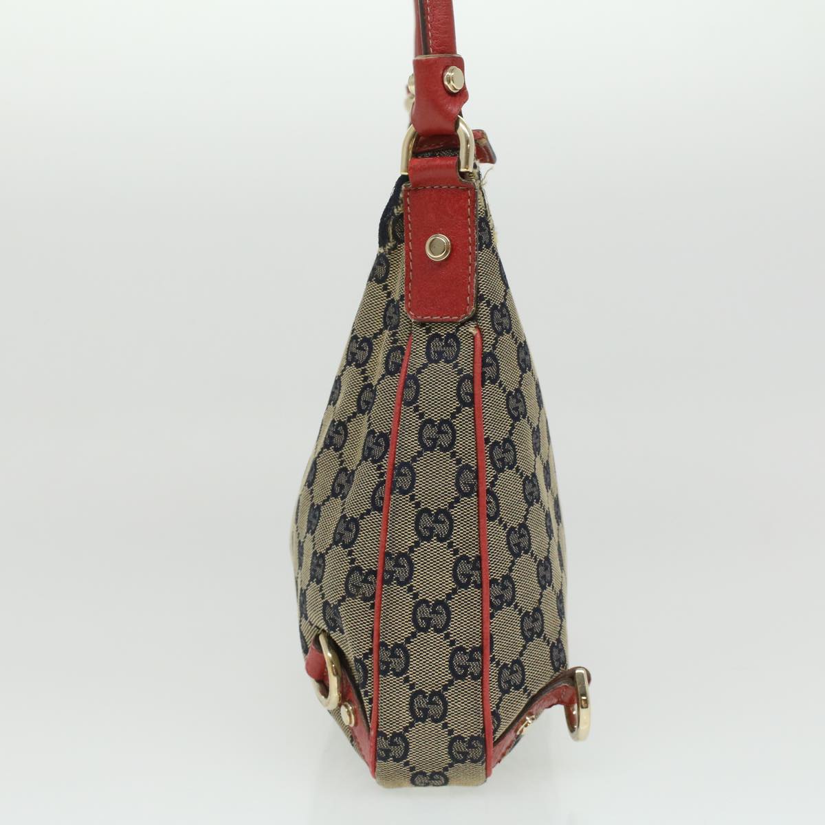 GUCCI GG Canvas Shoulder Bag Beige Red Auth fm1893