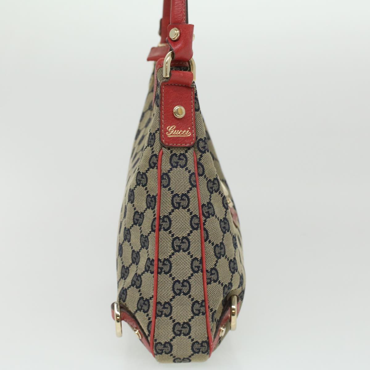 GUCCI GG Canvas Shoulder Bag Beige Red Auth fm1893