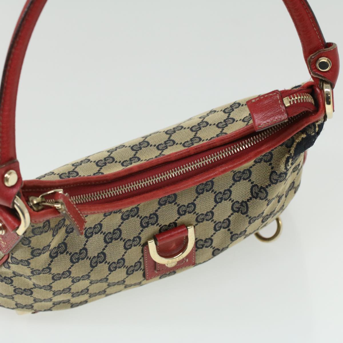 GUCCI GG Canvas Shoulder Bag Beige Red Auth fm1893