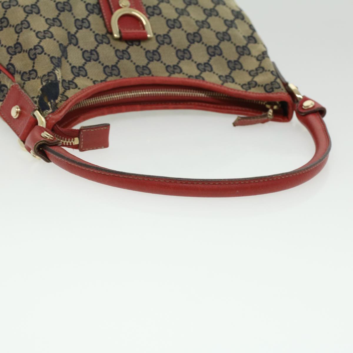 GUCCI GG Canvas Shoulder Bag Beige Red Auth fm1893