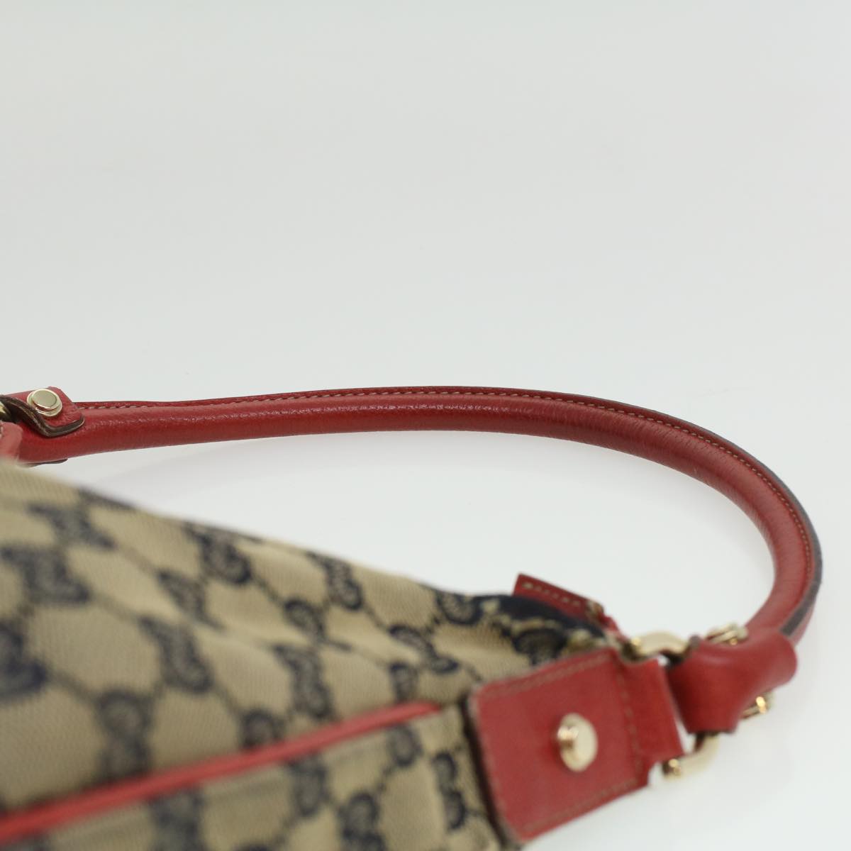 GUCCI GG Canvas Shoulder Bag Beige Red Auth fm1893