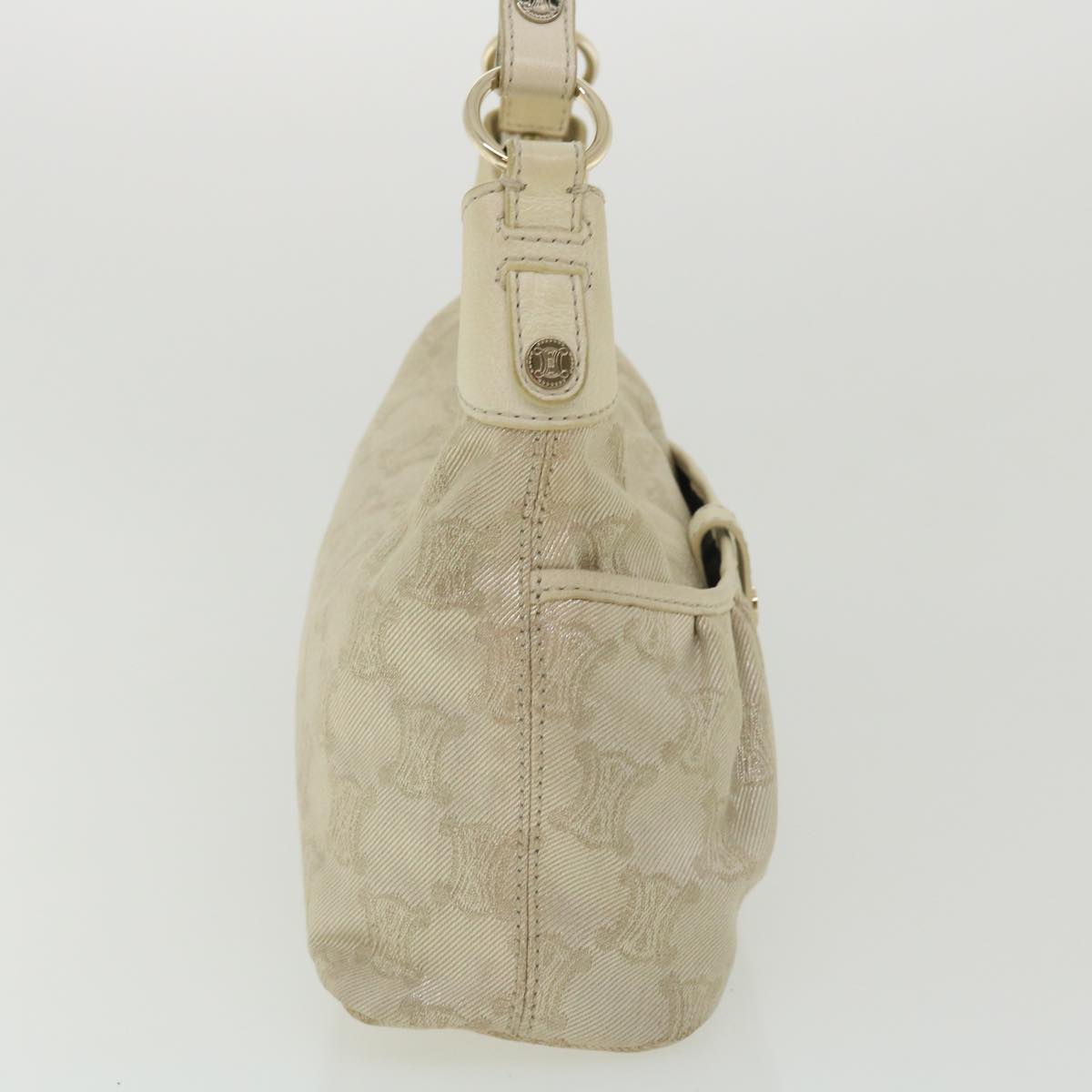 CELINE Macadam Canvas Shoulder Bag Beige Auth fm1927