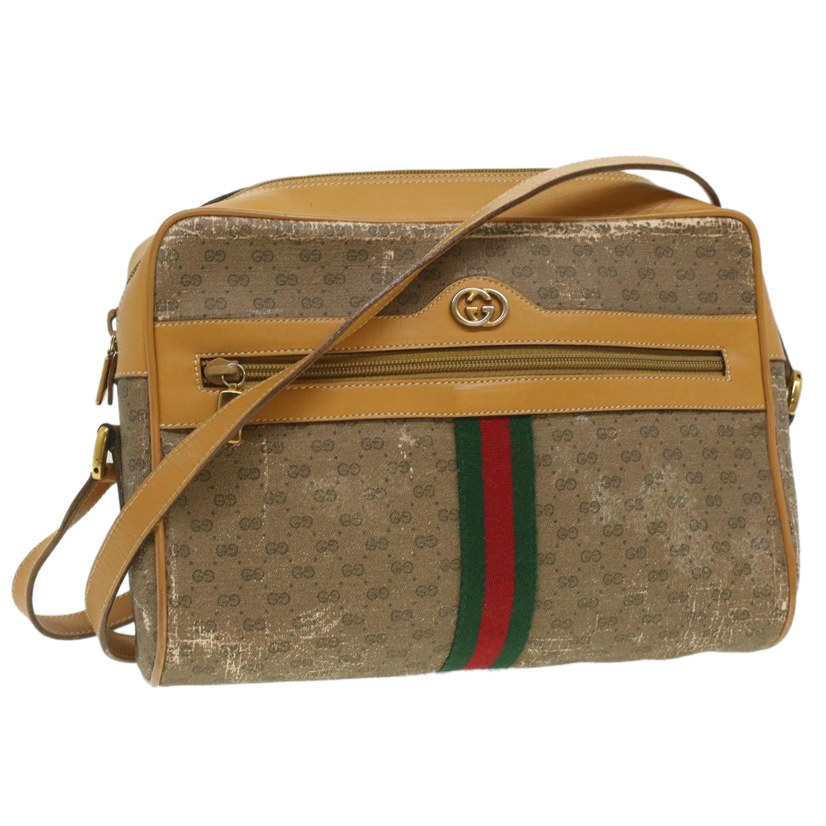 GUCCI Micro GG Canvas Web Sherry Line Shoulder Bag Beige Red Green Auth fm1935