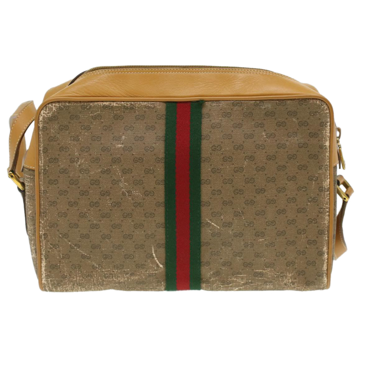 GUCCI Micro GG Canvas Web Sherry Line Shoulder Bag Beige Red Green Auth fm1935 - 0