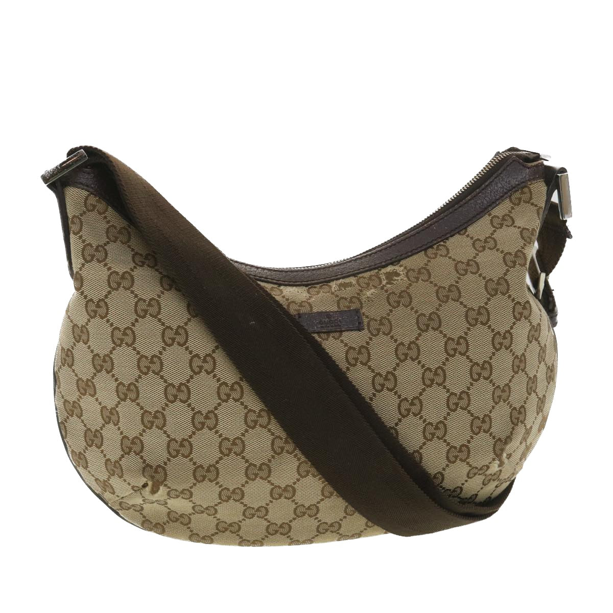 GUCCI GG Canvas Shoulder Bag Beige Dark Brown 181092 Auth fm2121