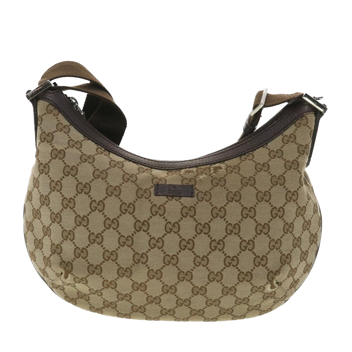 GUCCI GG Canvas Shoulder Bag Beige Dark Brown 181092 Auth fm2121