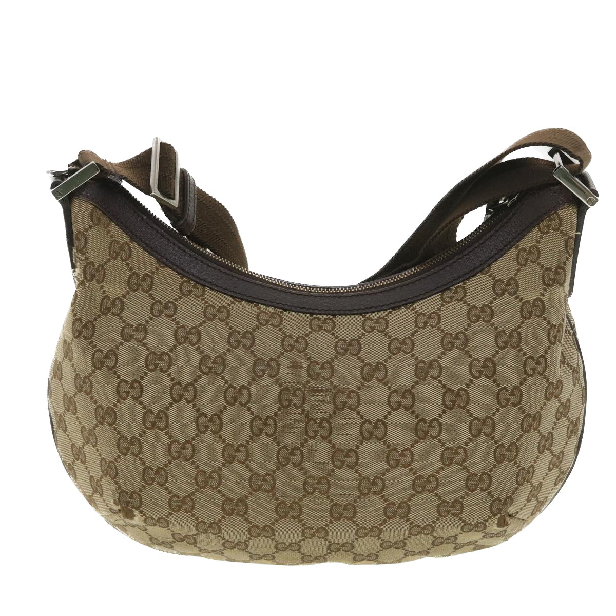 GUCCI GG Canvas Shoulder Bag Beige Dark Brown 181092 Auth fm2121