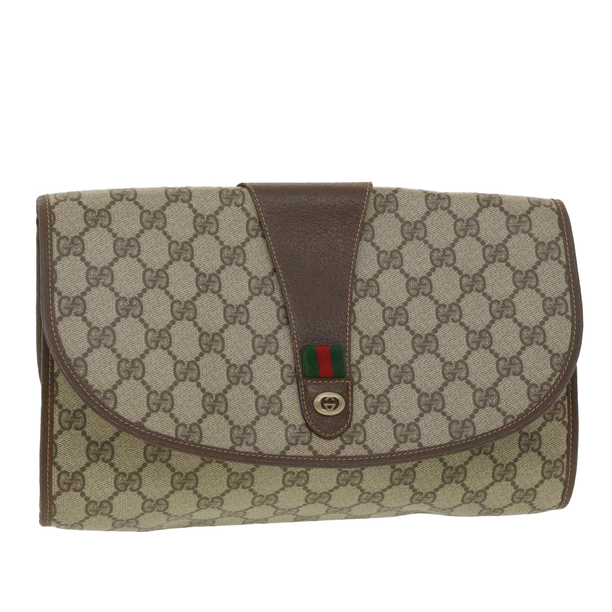 GUCCI GG Canvas Web Sherry Line Clutch Bag Beige Red 156.01.031 Auth fm2132