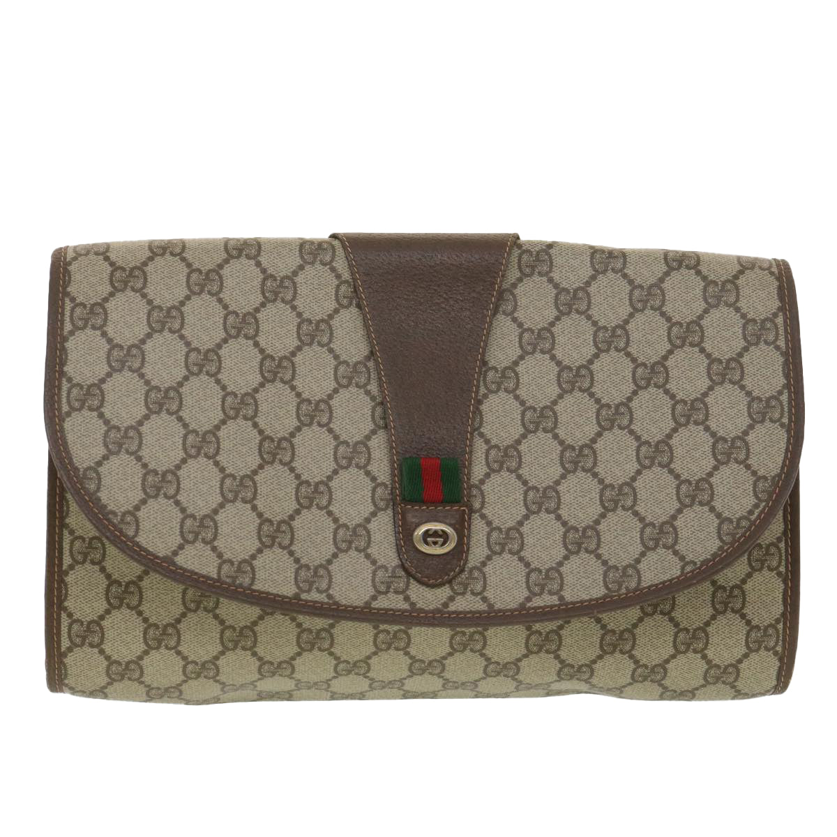 GUCCI GG Canvas Web Sherry Line Clutch Bag Beige Red 156.01.031 Auth fm2132