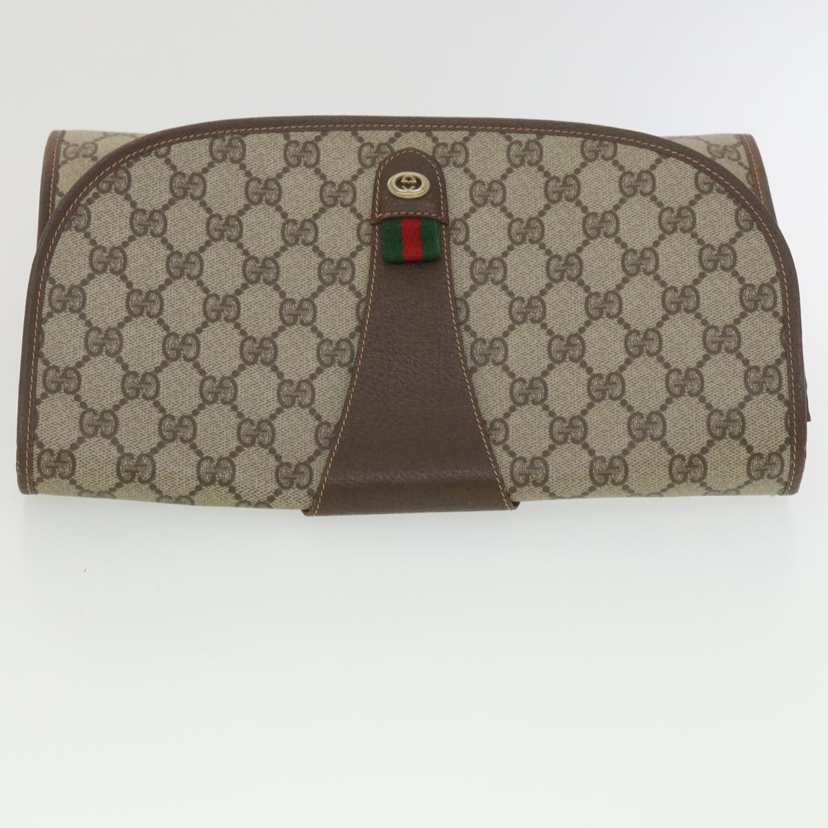 GUCCI GG Canvas Web Sherry Line Clutch Bag Beige Red 156.01.031 Auth fm2132