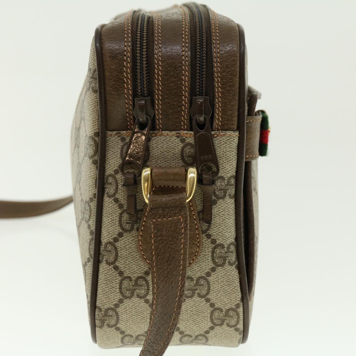 GUCCI GG Canvas Web Sherry Line Shoulder Bag Beige Red Green Auth fm2200