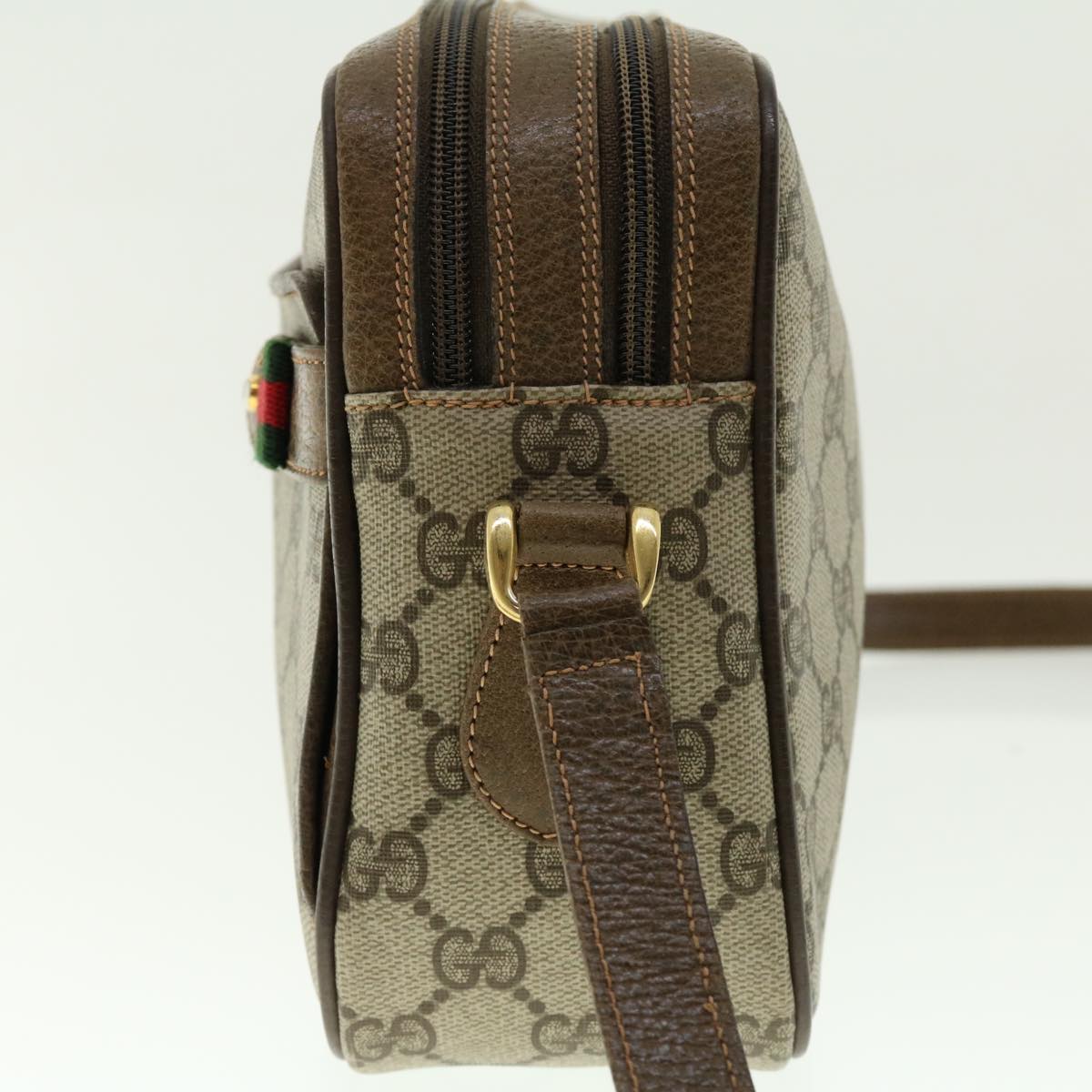 GUCCI GG Canvas Web Sherry Line Shoulder Bag Beige Red Green Auth fm2200