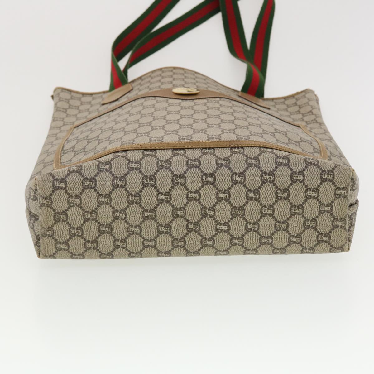 GUCCI GG Plus Canvas Web Sherry Line Tote Bag Beige Red Green Auth fm2209