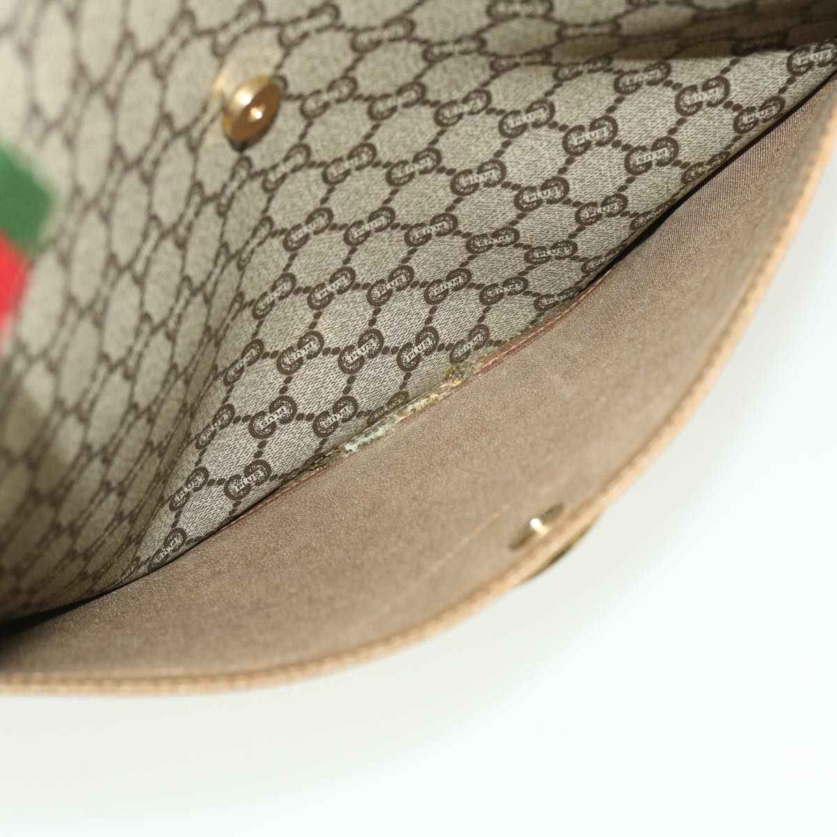 GUCCI GG Plus Canvas Web Sherry Line Tote Bag Beige Red Green Auth fm2209