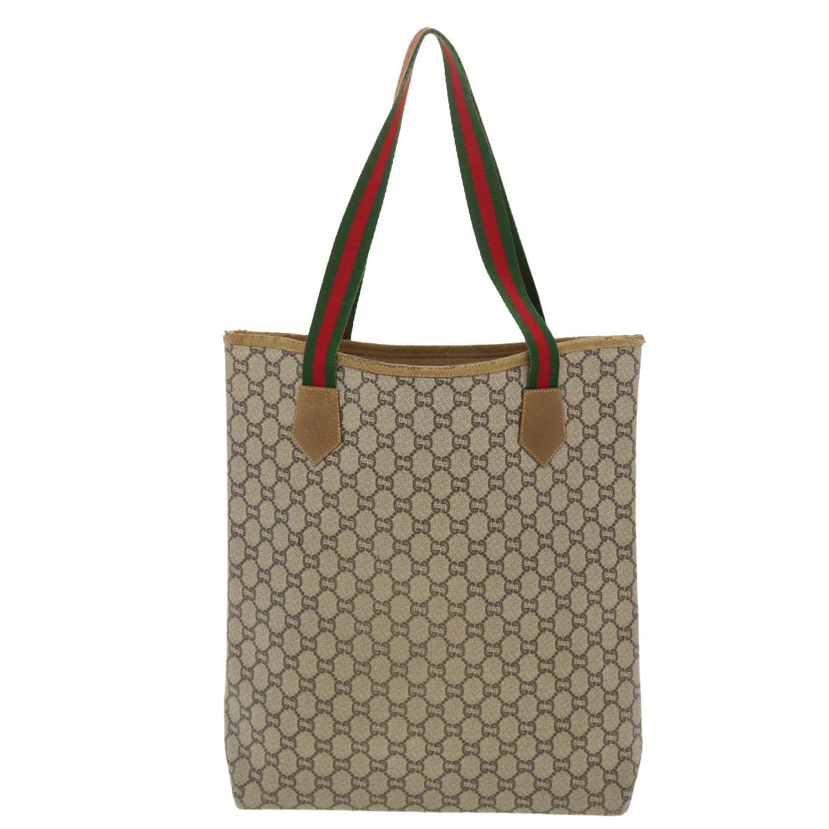 GUCCI GG Plus Canvas Web Sherry Line Tote Bag Beige Red Green Auth fm2209 - 0