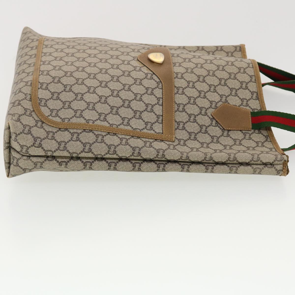 GUCCI GG Plus Canvas Web Sherry Line Tote Bag Beige Red Green Auth fm2209