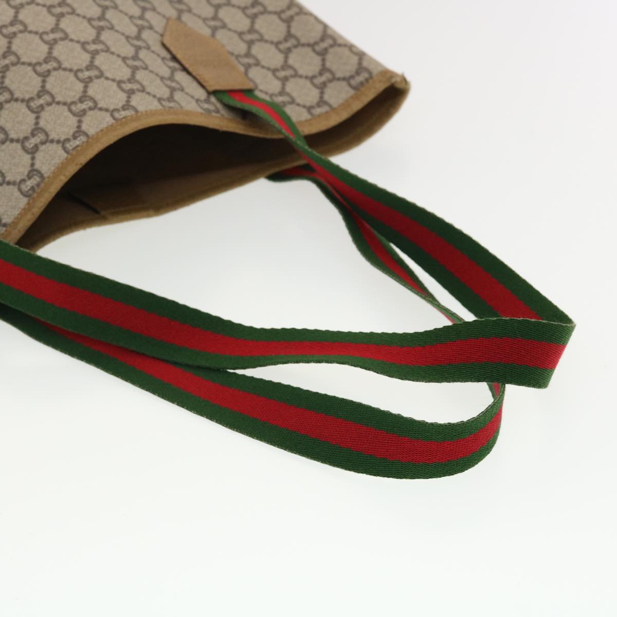 GUCCI GG Plus Canvas Web Sherry Line Tote Bag Beige Red Green Auth fm2209