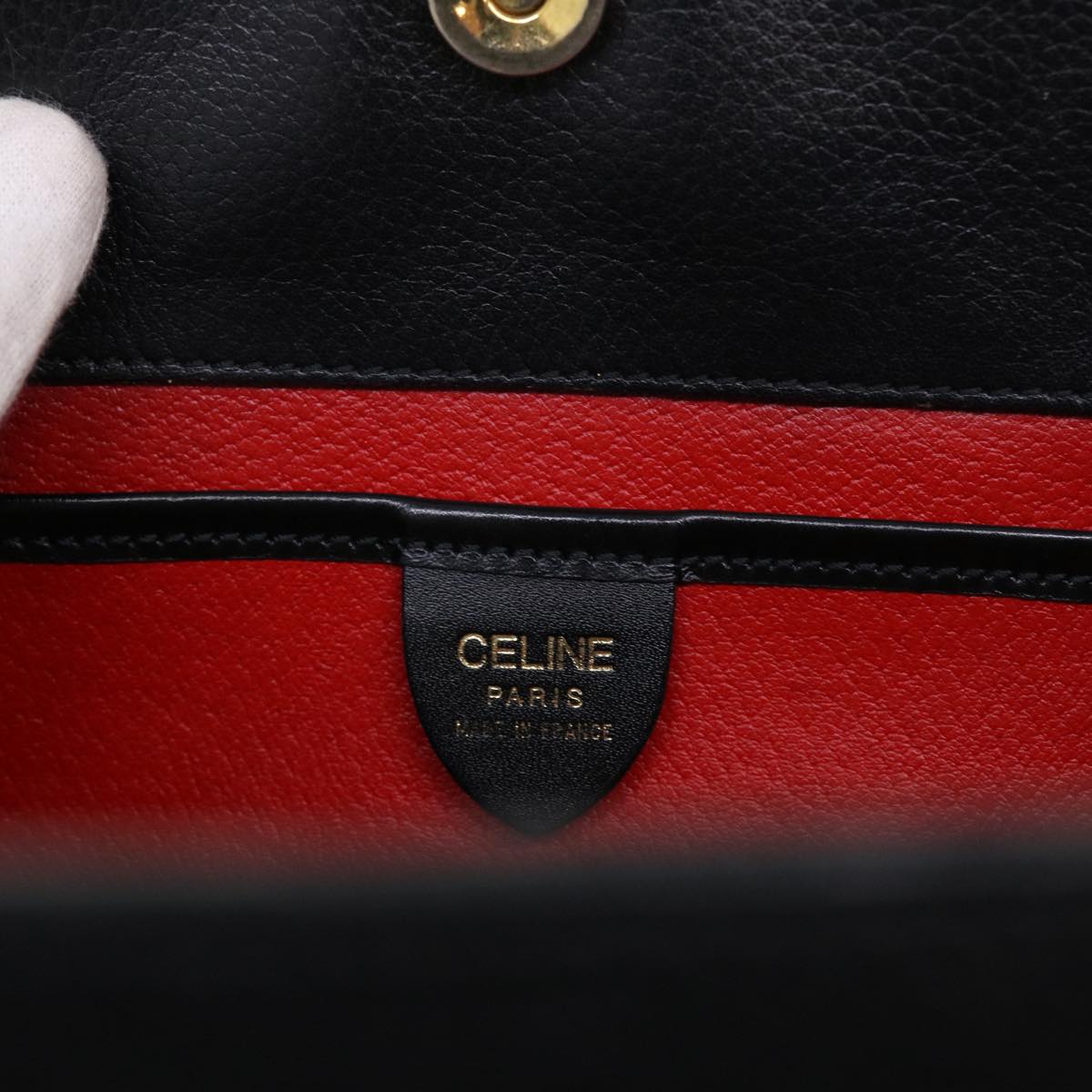 CELINE Shoulder Bag Leather Black Auth fm2285