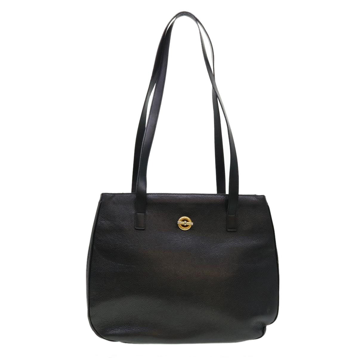 CELINE Shoulder Bag Leather Black Auth fm2285