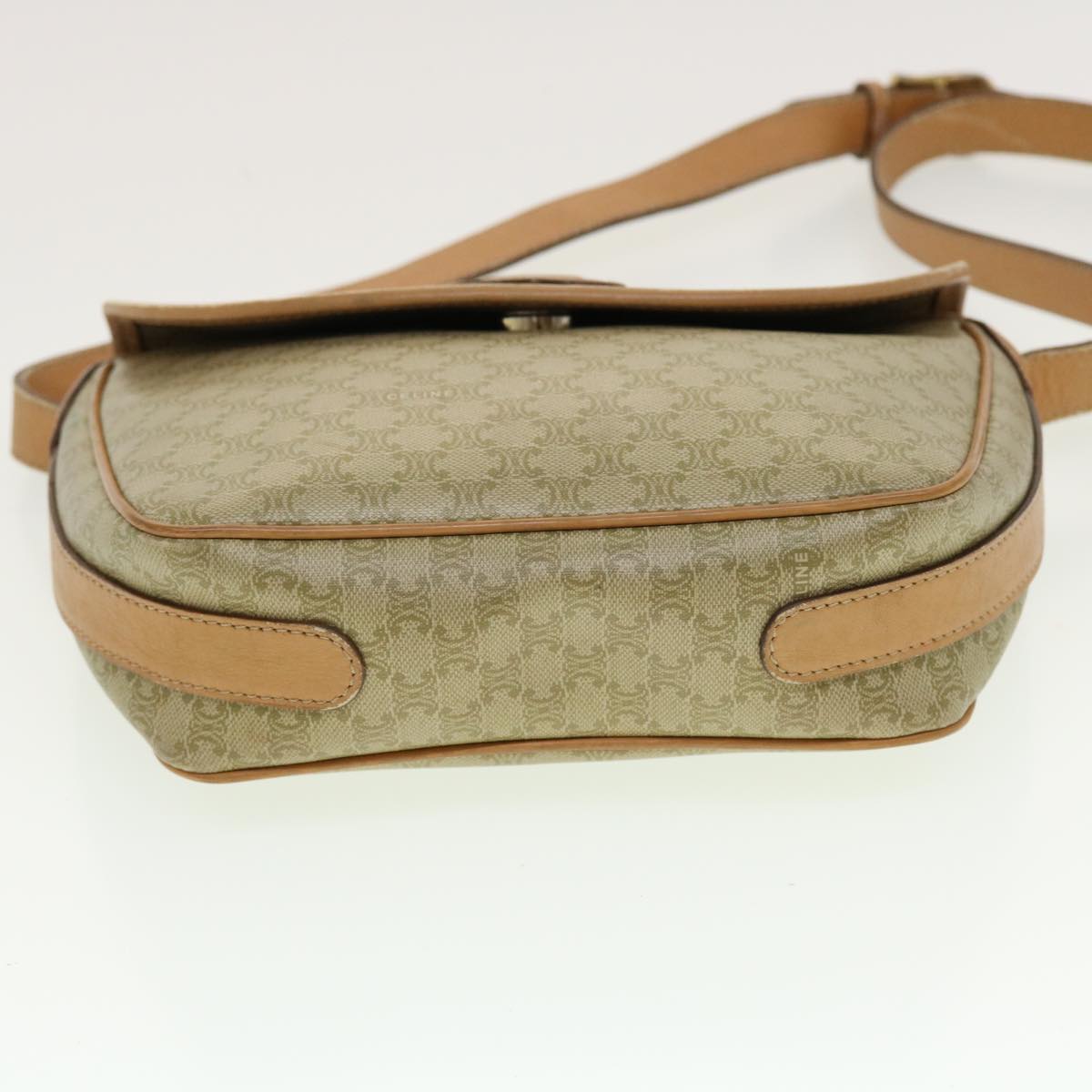 CELINE Macadam Canvas Shoulder Bag Beige Auth fm2348