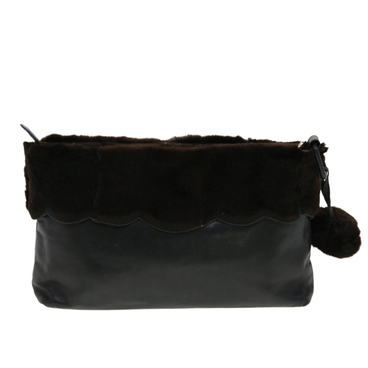 FENDI Clutch Bag Leather Black Auth fm2351