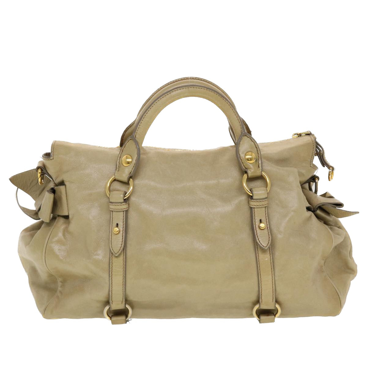 Miu Miu Hand Bag Leather 2way Beige Auth fm2378 - 0