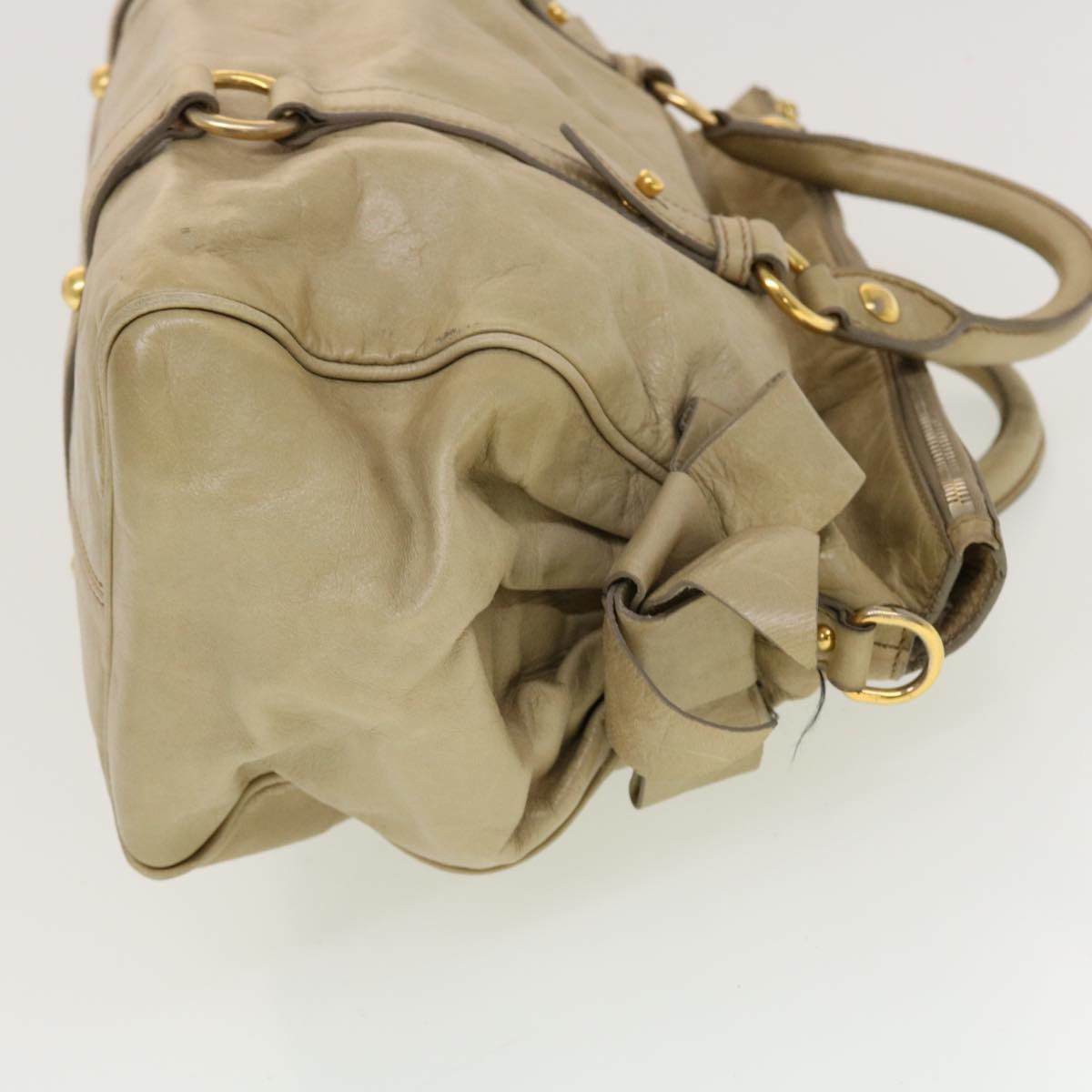 Miu Miu Hand Bag Leather 2way Beige Auth fm2378