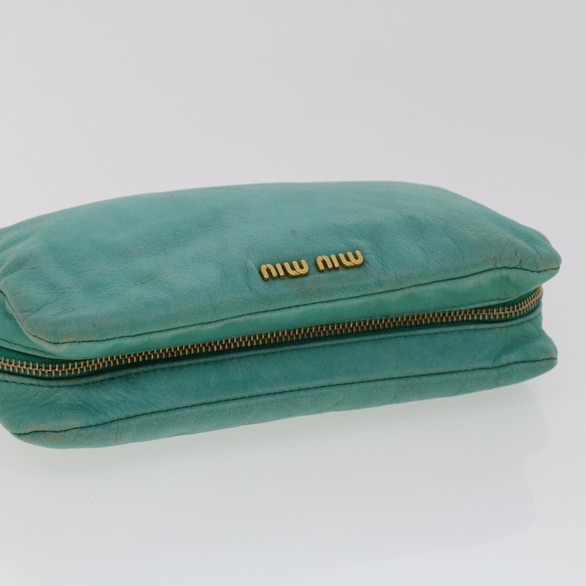 Miu Miu Accessory Pouch Leather Blue Auth fm2379