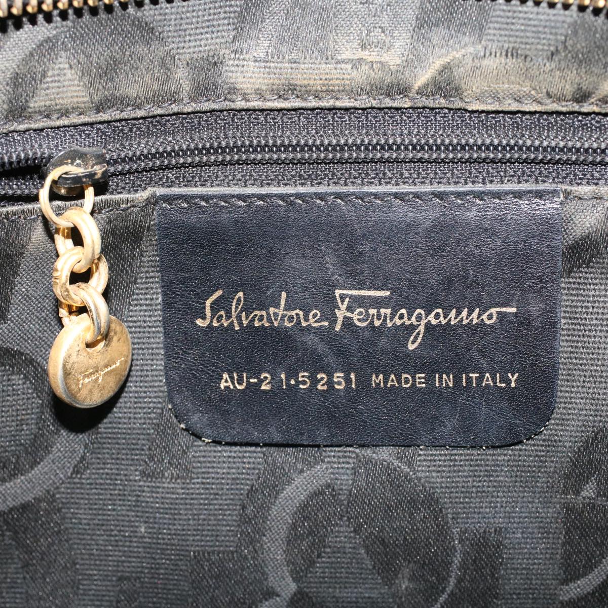 Salvatore Ferragamo Chain Hand Bag Canvas Black AU-21-5251 Auth fm2397