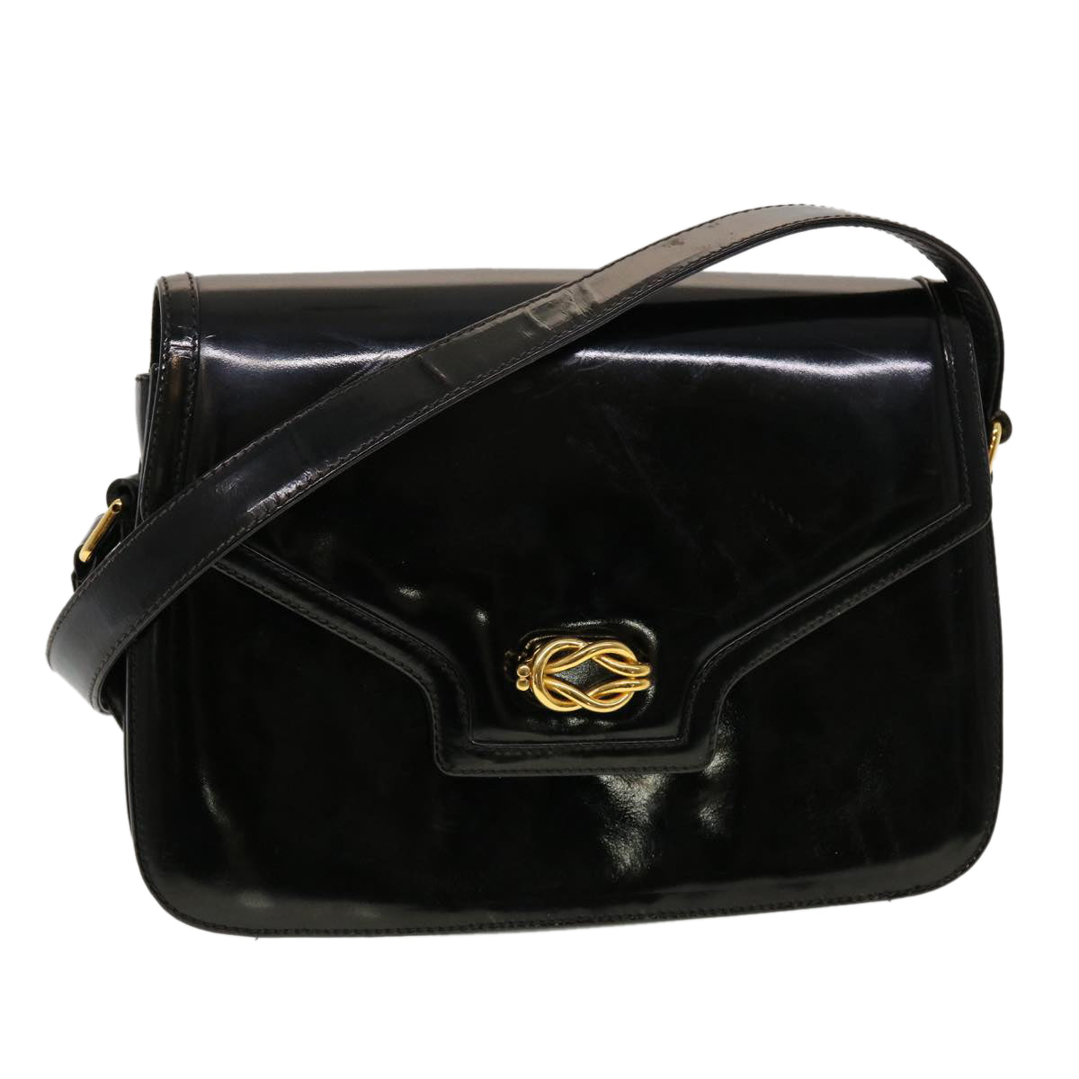 GUCCI Shoulder Bag Patent leather Black Auth fm2405