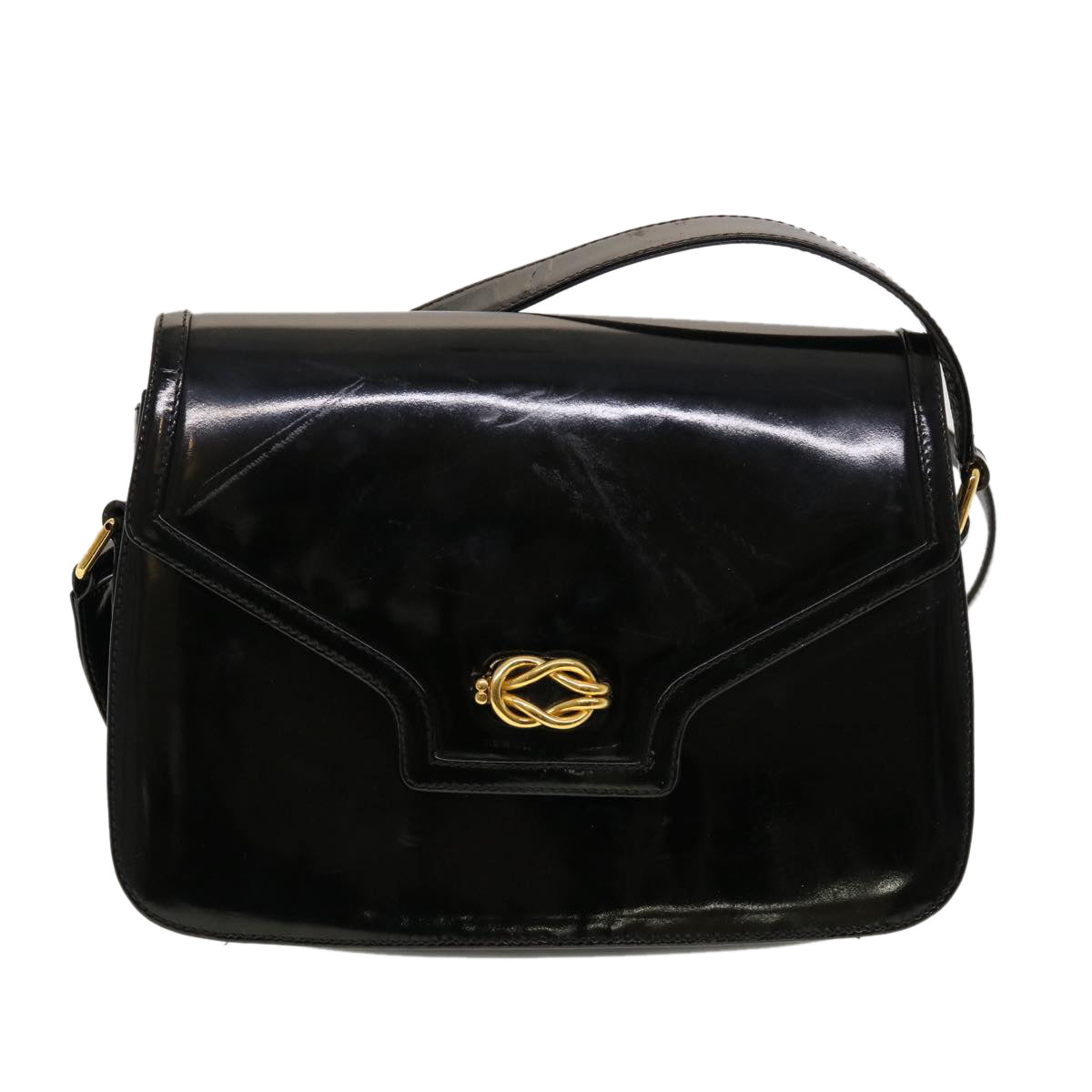 GUCCI Shoulder Bag Patent leather Black Auth fm2405