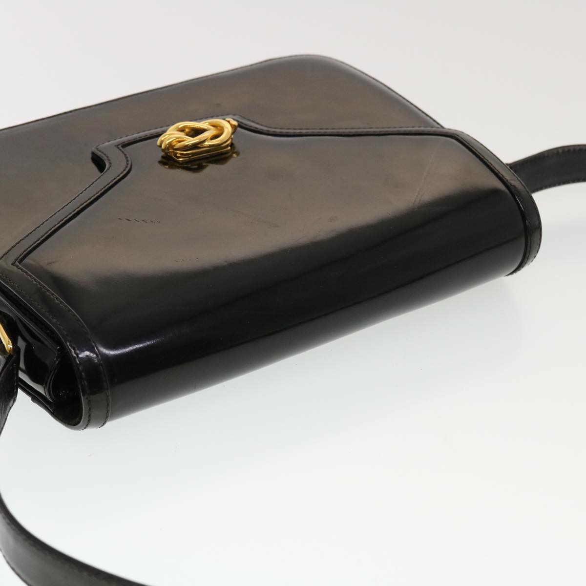 GUCCI Shoulder Bag Patent leather Black Auth fm2405