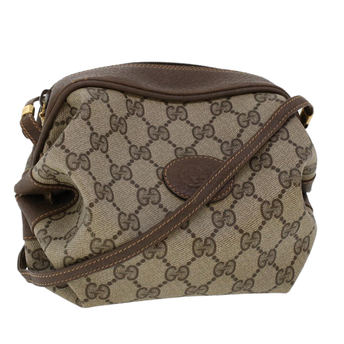 GUCCI GG Canvas Shoulder Bag PVC Leather Beige Auth fm2421