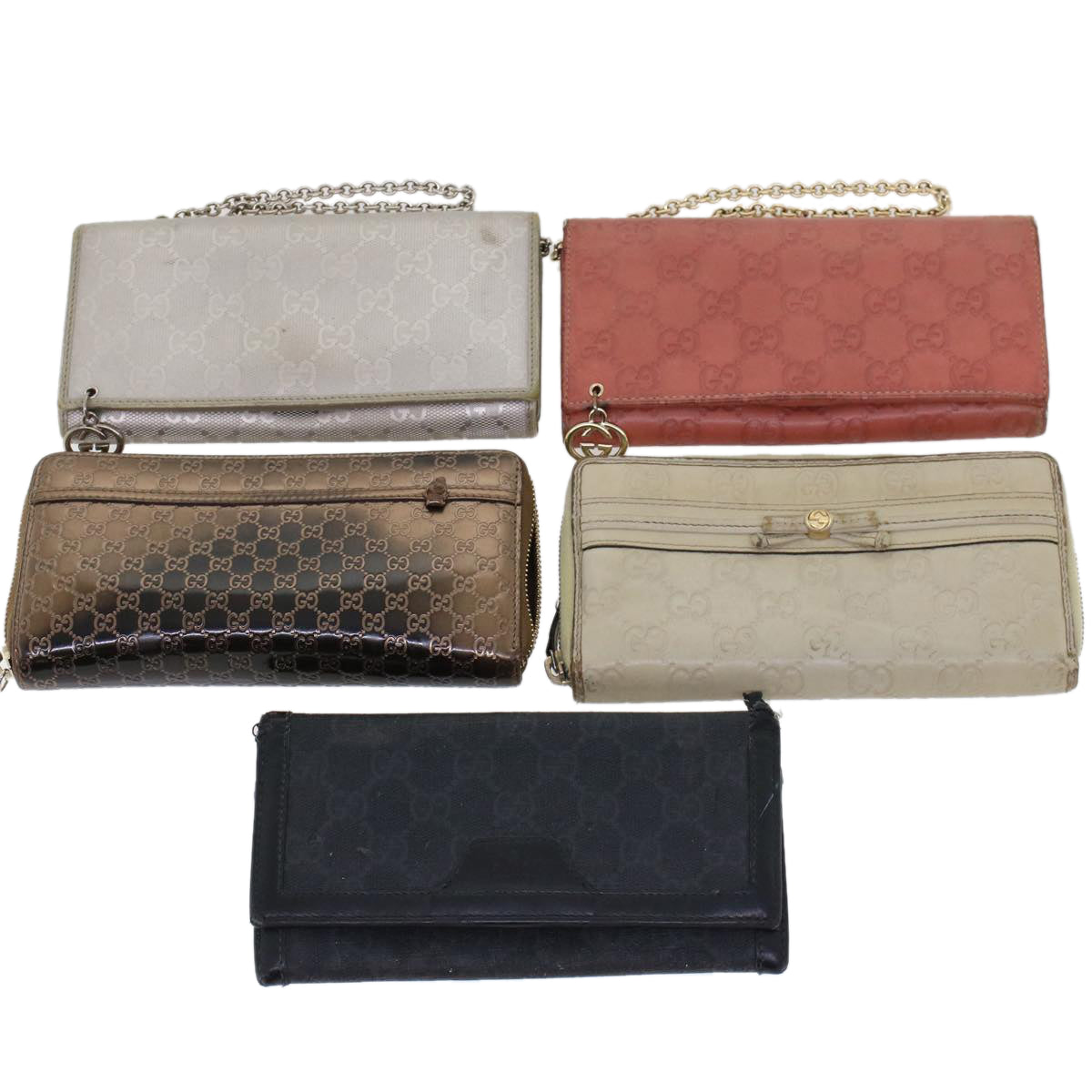 GUCCI GG Canvas Long Wallet Leather 5Set Beige Red black Auth fm2478