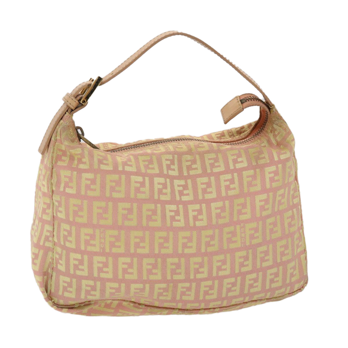 FENDI Zucchino Canvas Hand Bag Pink Gold Auth fm2528