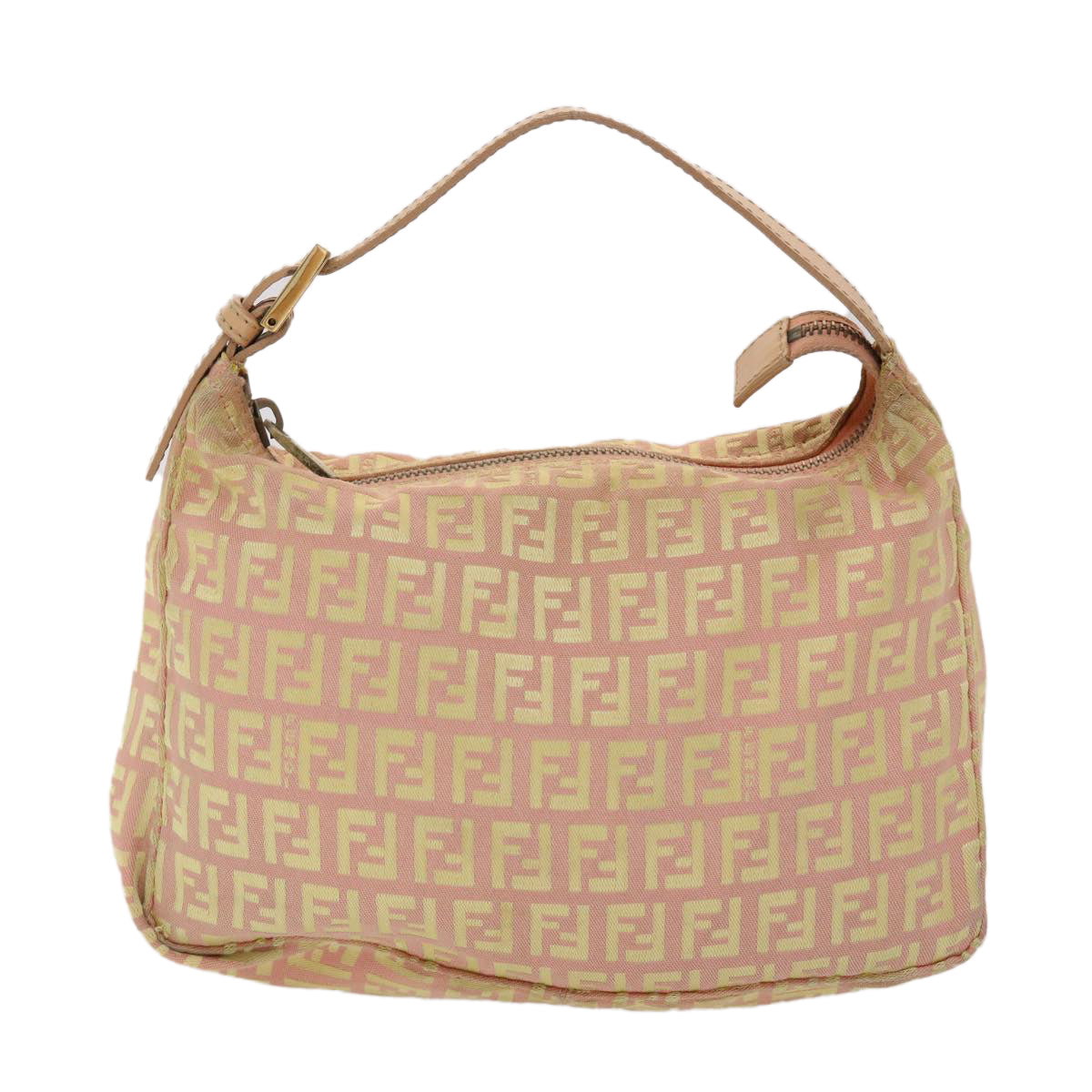 FENDI Zucchino Canvas Hand Bag Pink Gold Auth fm2528