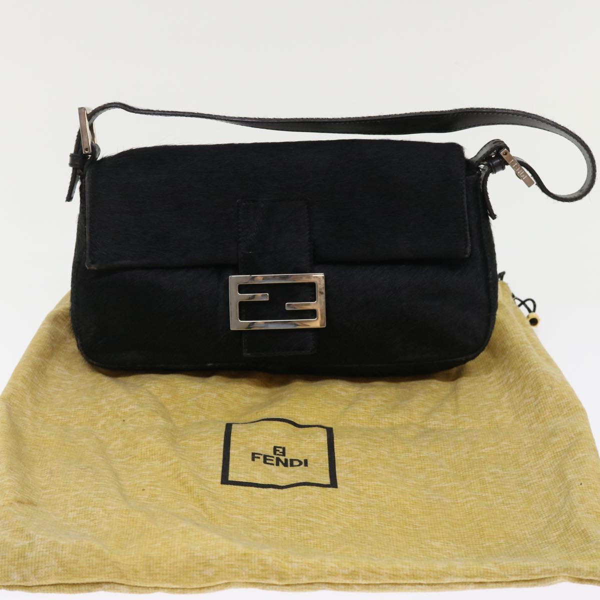 FENDI Mamma Baguette Shoulder Bag Harako leather Black Auth fm2535