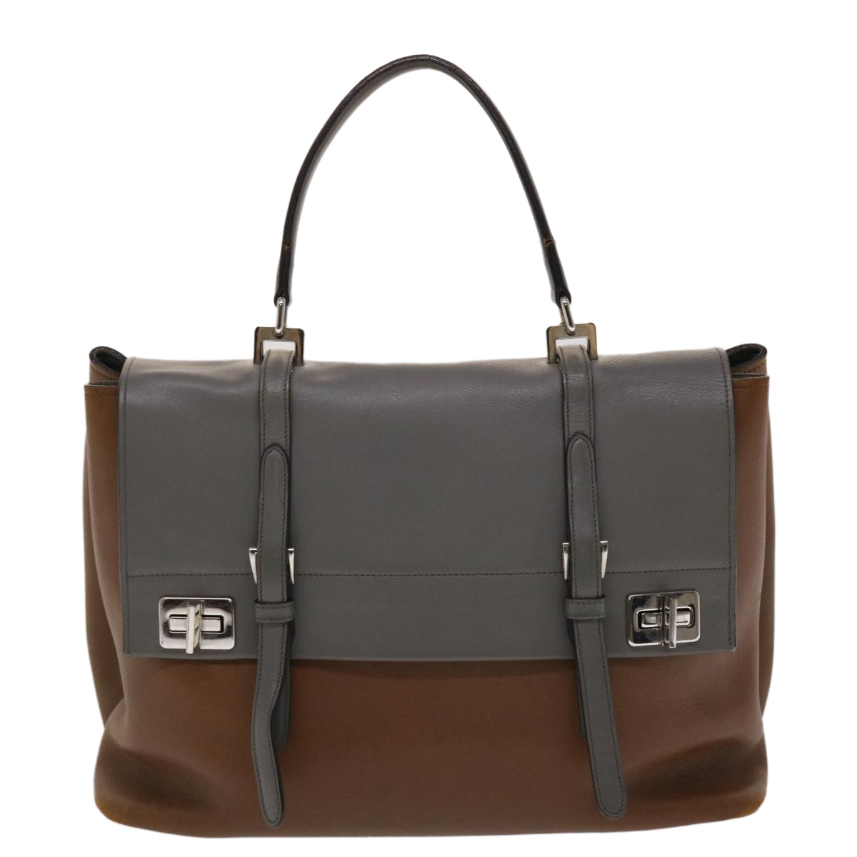 PRADA Hand Bag Leather 2way Brown Auth fm2539 - 0