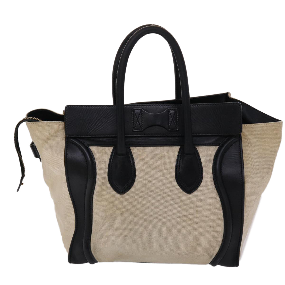 CELINE Luggage Mini Shopper Hand Bag Canvas Leather Beige Auth fm2541 - 0