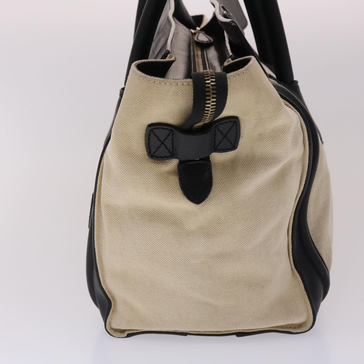 CELINE Luggage Mini Shopper Hand Bag Canvas Leather Beige Auth fm2541