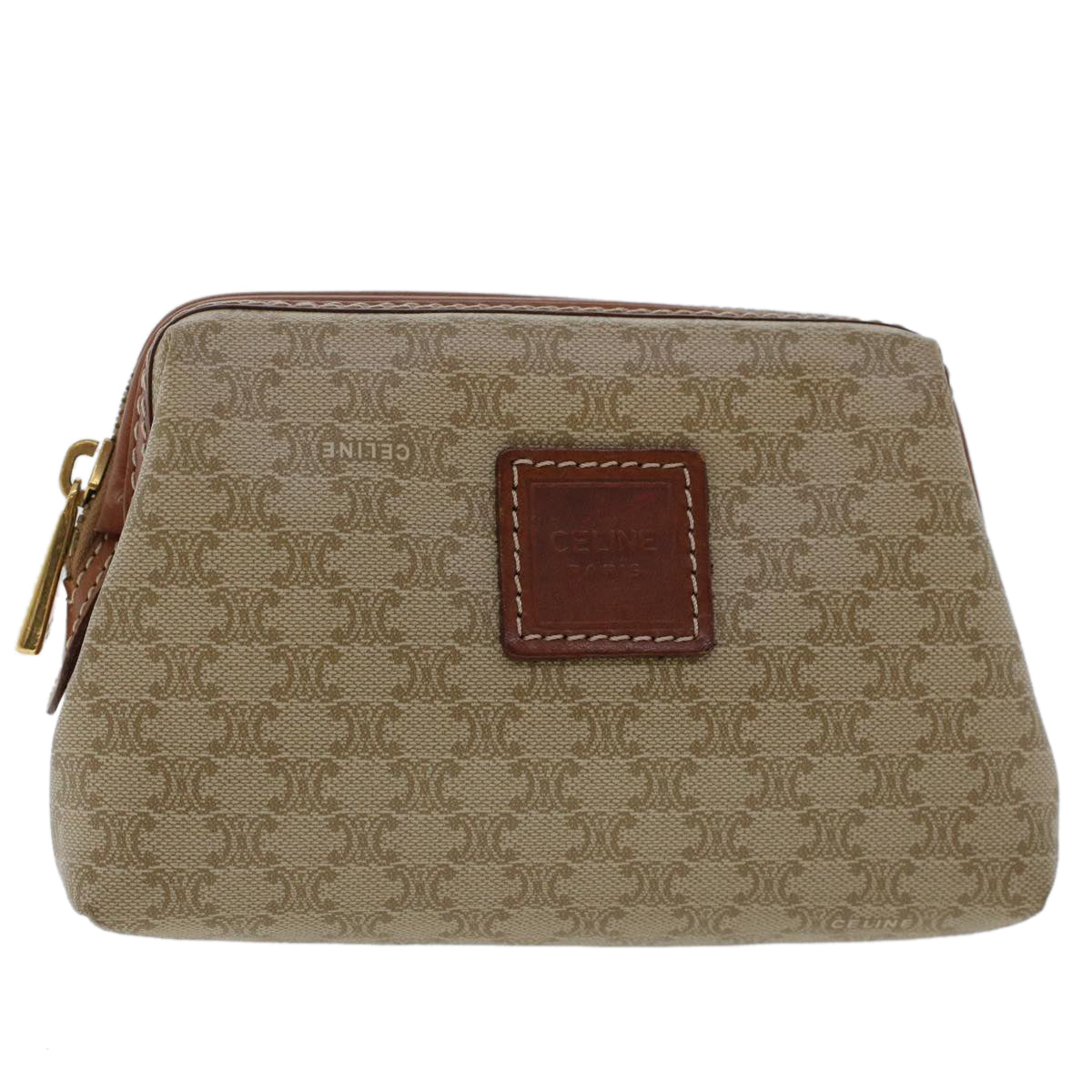 CELINE Macadam Canvas Pouch Beige Auth fm2545