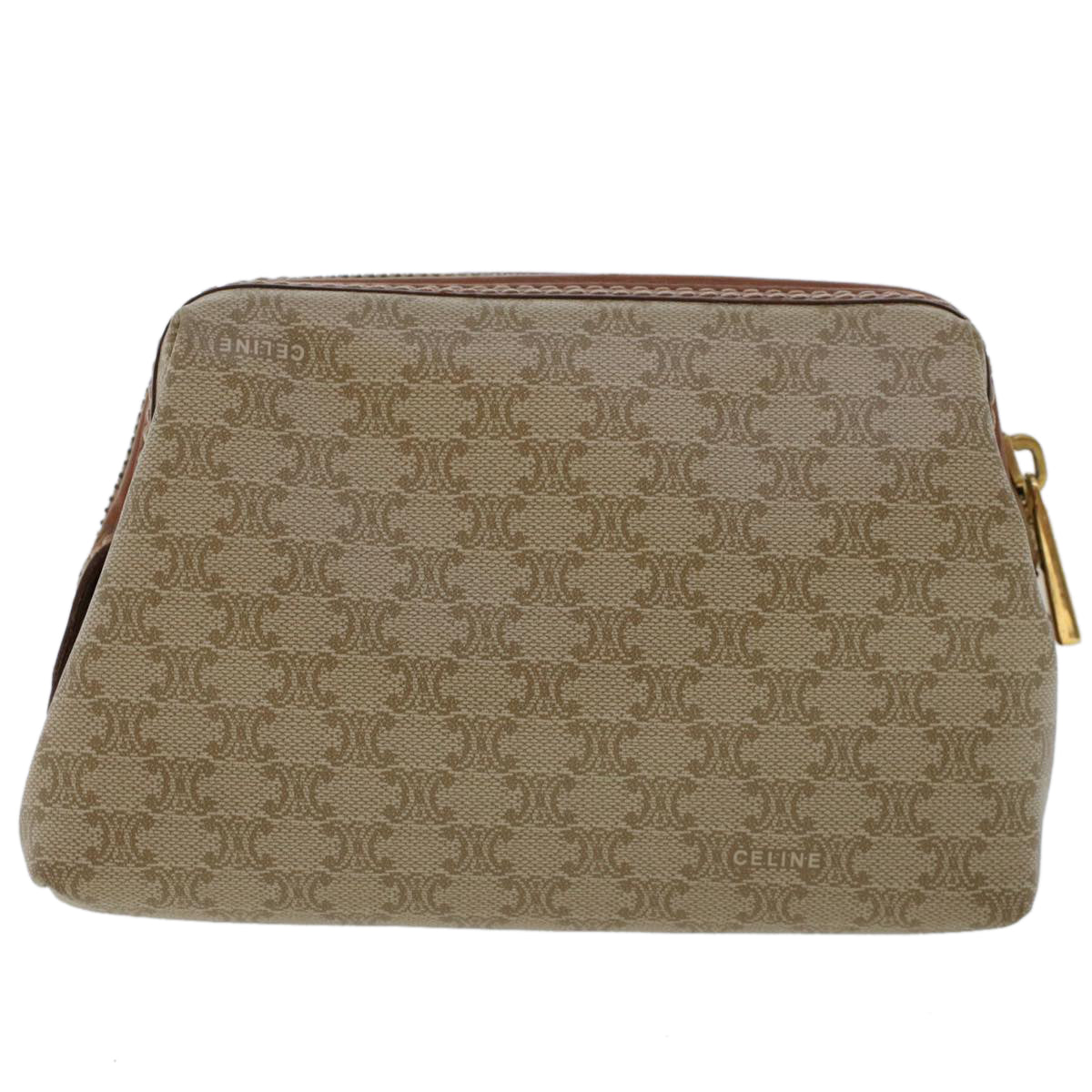 CELINE Macadam Canvas Pouch Beige Auth fm2545