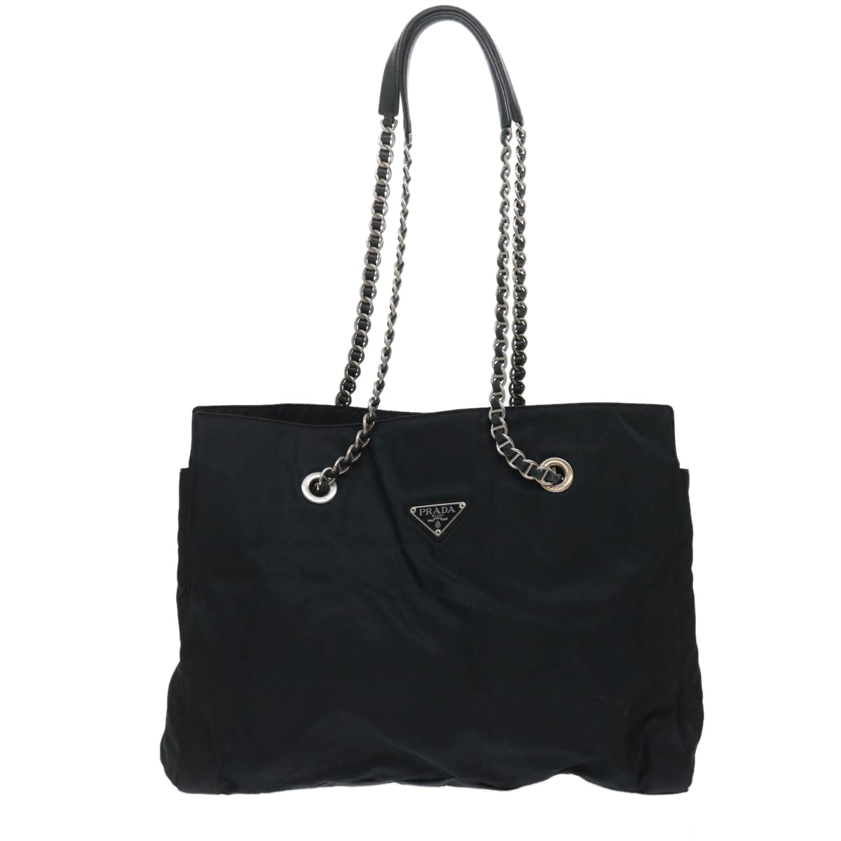 PRADA Chain Shoulder Bag Nylon Black Auth fm2603