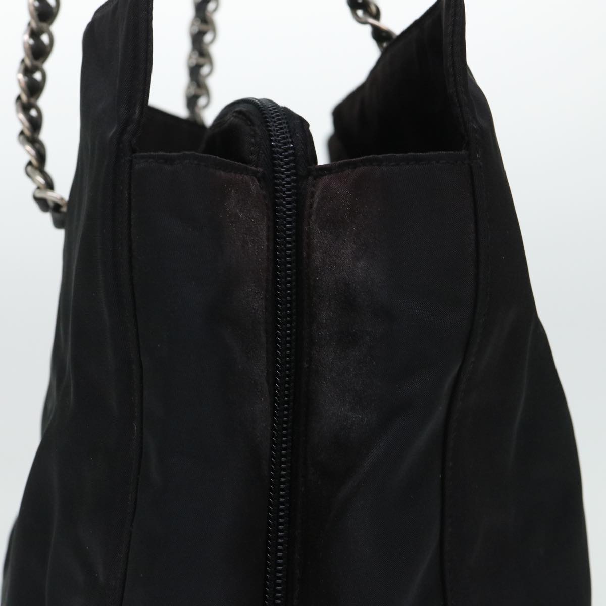 PRADA Chain Shoulder Bag Nylon Black Auth fm2603