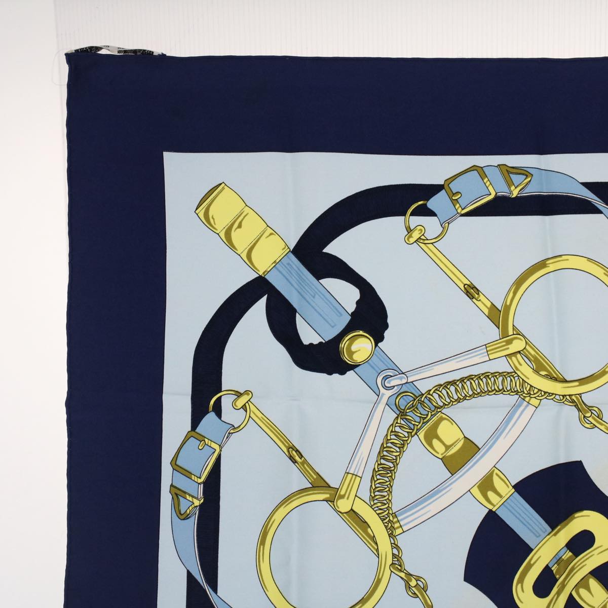 HERMES Carre 90 Eperon d'or Tellier Scarf Silk Blue Auth fm2641 - 0