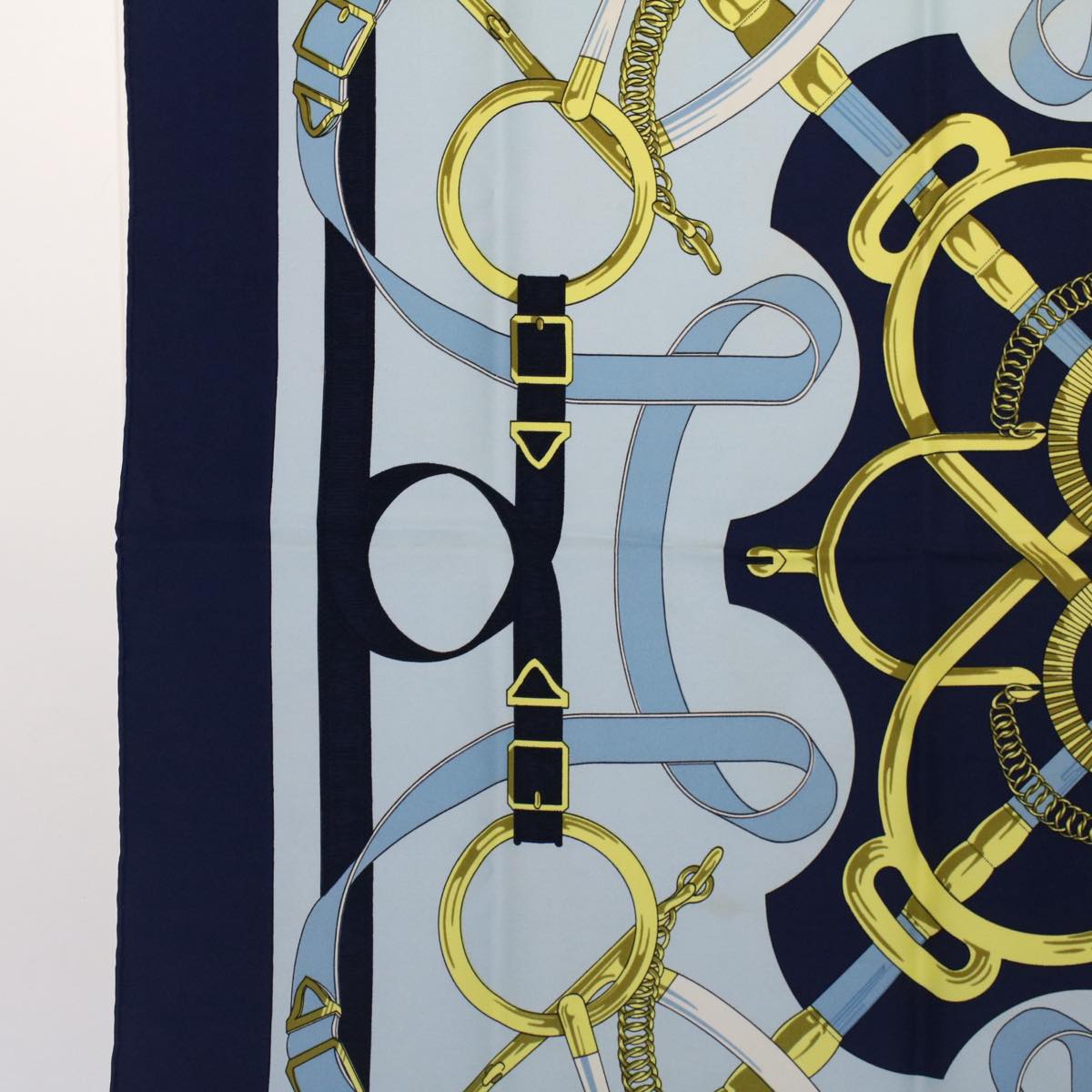 HERMES Carre 90 Eperon d'or Tellier Scarf Silk Blue Auth fm2641