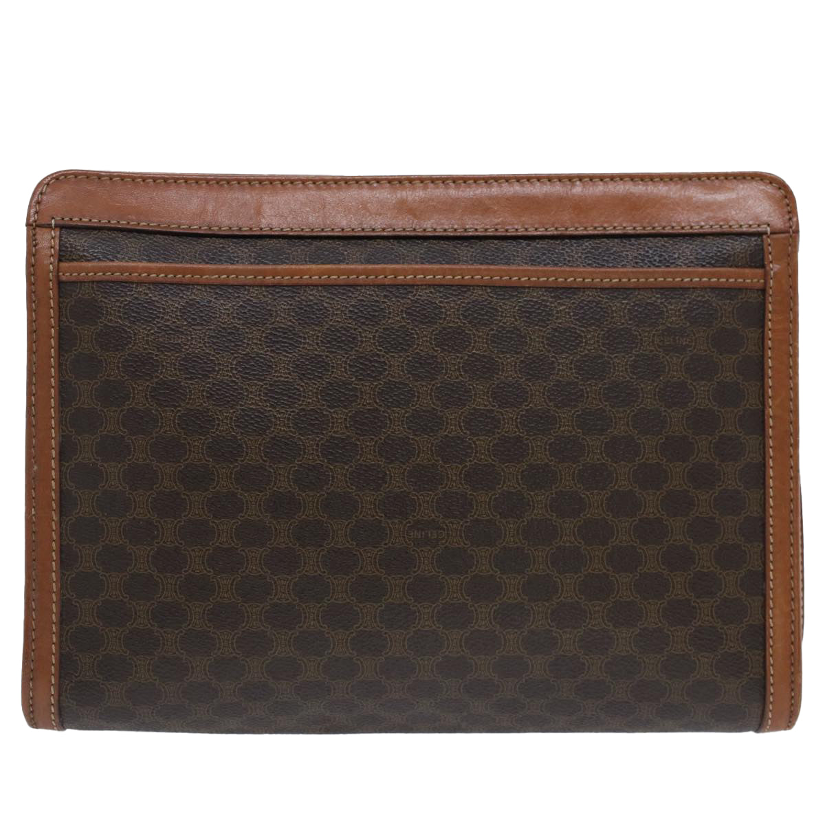 CELINE Macadam Canvas Clutch Bag PVC Leather Brown Auth fm2642