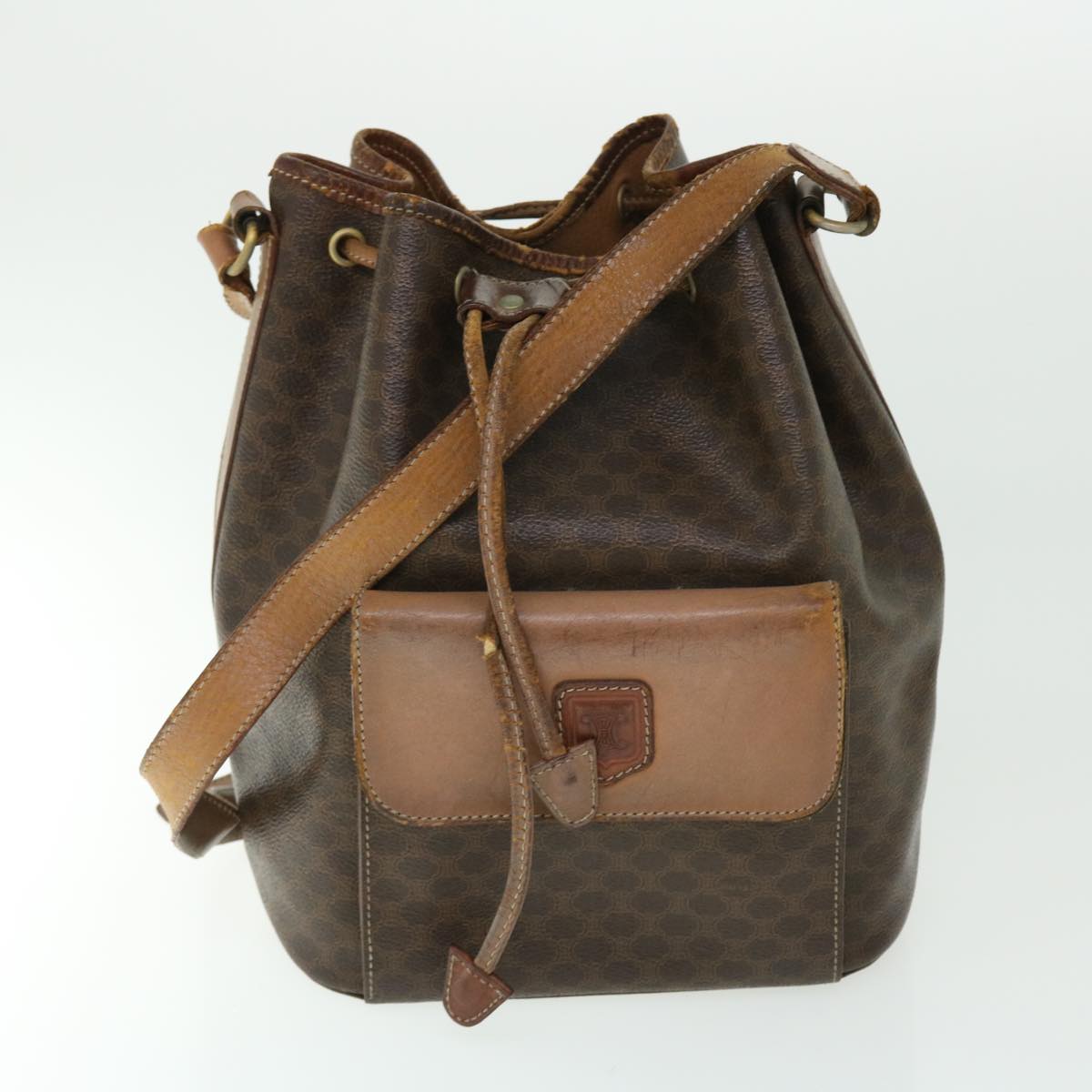 CELINE Macadam Canvas Shoulder Bag PVC Leather 2Set Brown Beige Auth fm2643 - 0