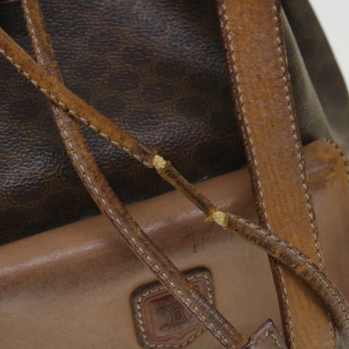 CELINE Macadam Canvas Shoulder Bag PVC Leather 2Set Brown Beige Auth fm2643